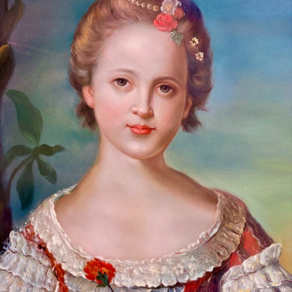 Vintage Oil Painting of Princess Louise Marie, France, King Louis XV, Not Print